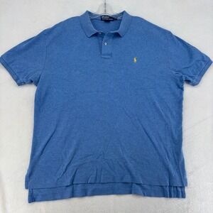 Ralph Lauren Mens XL Blue Heather Short Sleeve Cotton Polo Shirt Yellow Pony